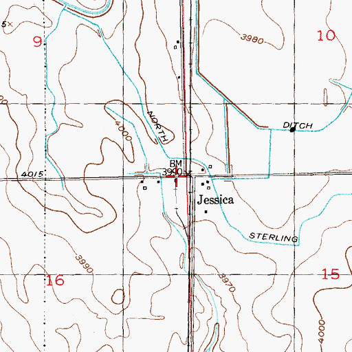 Topographic Map of Jessica, CO