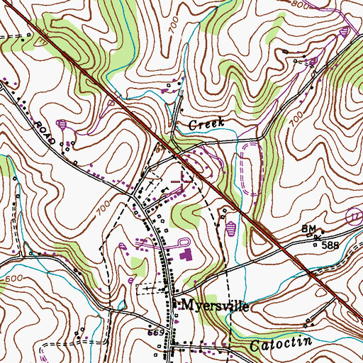 Topographic Map of Myersville Town Hall, MD