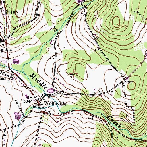 Topographic Map of Wolfsville Cemetery, MD