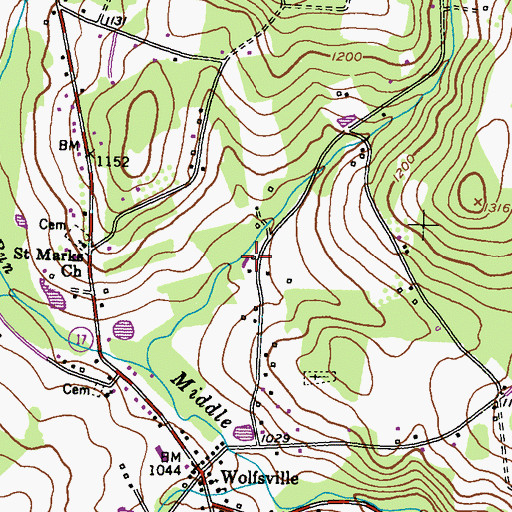 Topographic Map of Wolfsville Puritan Park East, MD