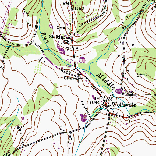 Topographic Map of Wolfsville Reformed Church, MD