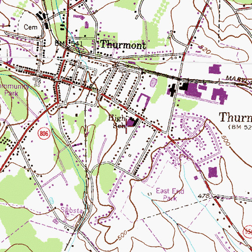 Topographic Map of Thurmont Middle School, MD