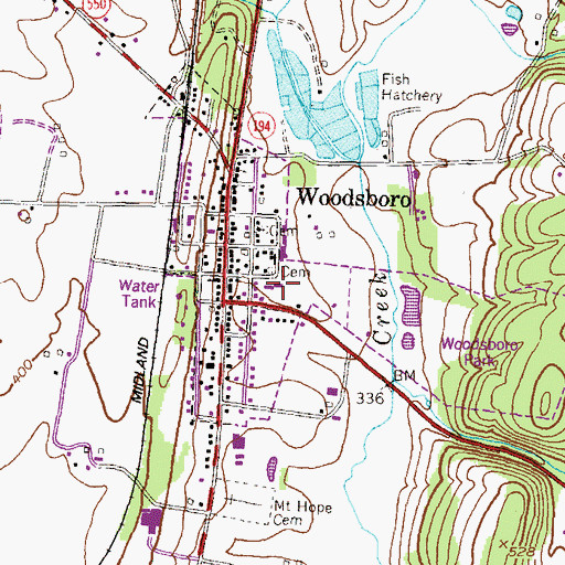 Topographic Map of Woodsboro Elementary School, MD