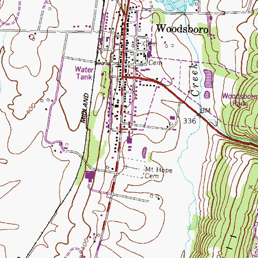 Topographic Map of Woodsboro Post Office, MD