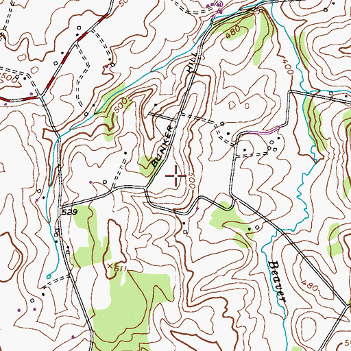 Topographic Map of Bunker Hill Estates, MD
