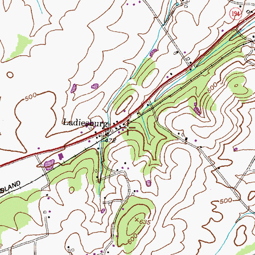 Topographic Map of Ladiesburg Post Office, MD