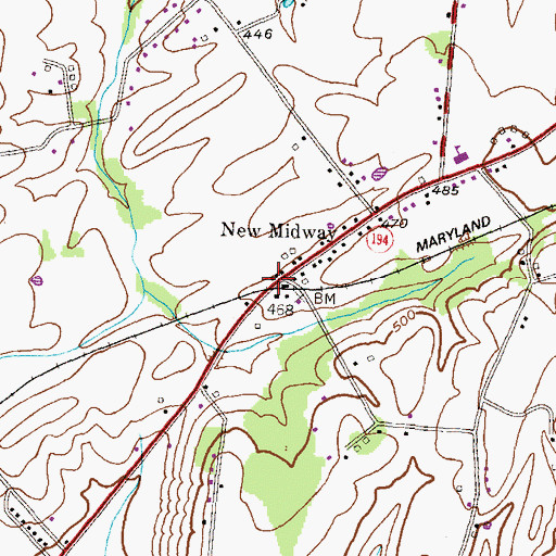 Topographic Map of New Midway Post Office, MD