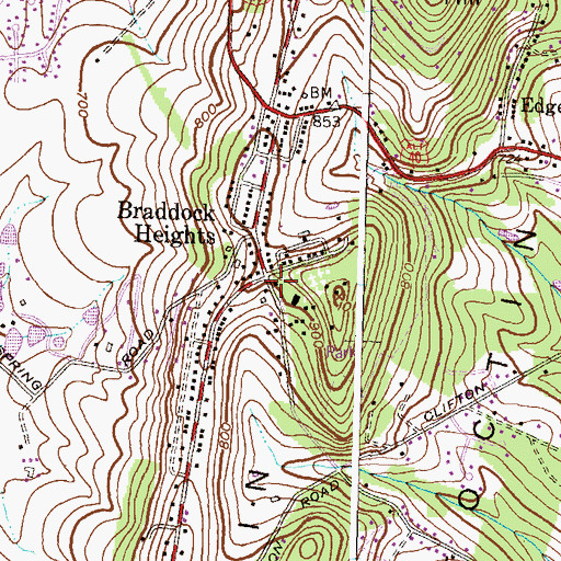 Topographic Map of Braddock Heights Post Office, MD