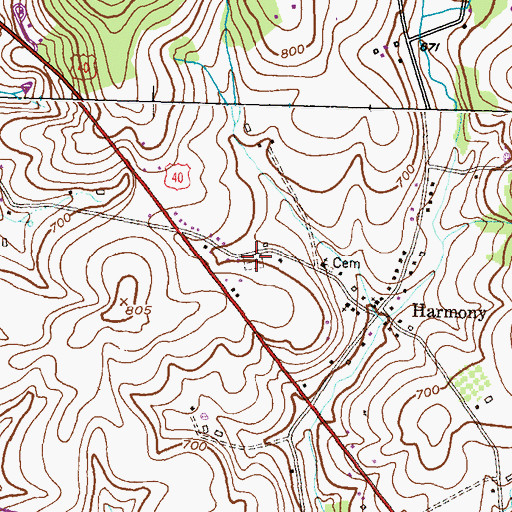 Topographic Map of Harmony Brethren Cemetery, MD