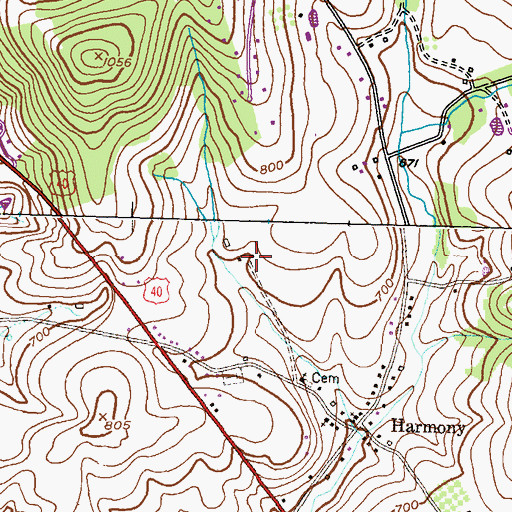 Topographic Map of Harmony Knolls, MD