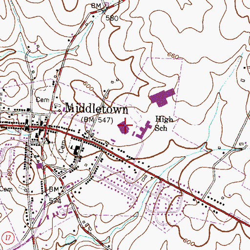 Topographic Map of Middletown Elementary School, MD