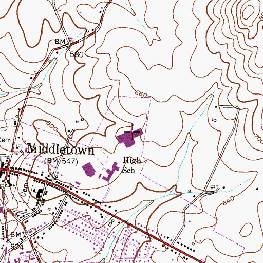 Topographic Map of Middletown High School, MD