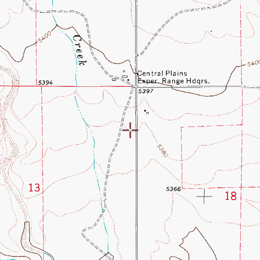 Topographic Map of Central Plains Experiment Range Headquarters, CO