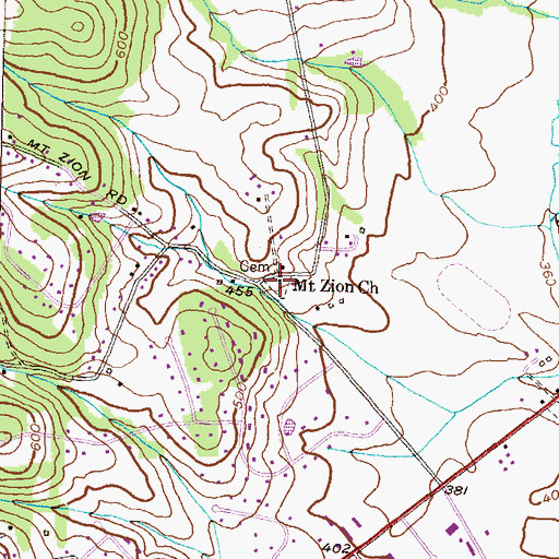 Topographic Map of Mount Zion Cemetery, MD