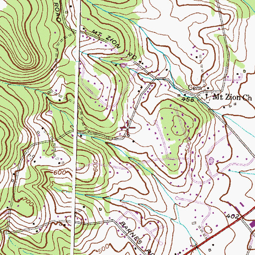 Topographic Map of Mount Zion Estates, MD