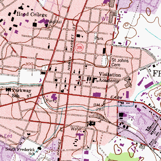 Topographic Map of Frederick Evangelical Lutheran Church, MD