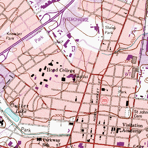 Topographic Map of Frederick Memorial Hospital, MD