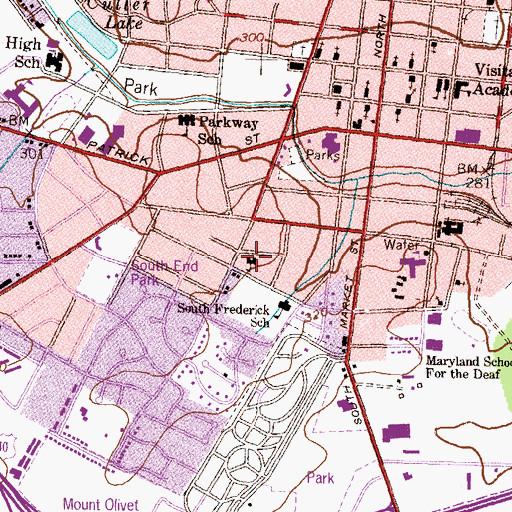 Topographic Map of South Frederick Primary School (historical), MD