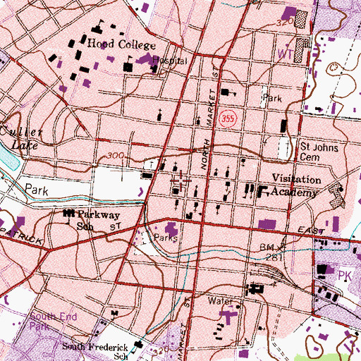 Topographic Map of Frederick County Public Library, MD