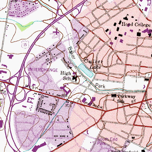 Topographic Map of Frederick High School, MD