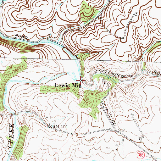Topographic Map of Lewis Mill Branch, MD