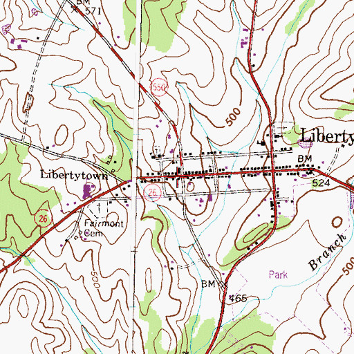 Topographic Map of Libertytown Post Office, MD