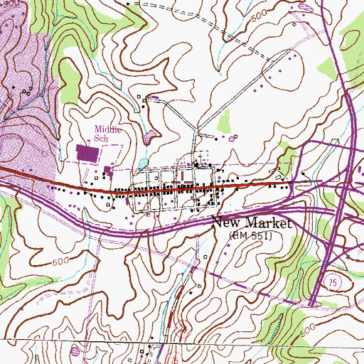 Topographic Map of New Market Historic District, MD