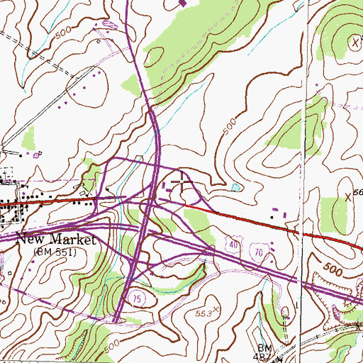 Topographic Map of New Market Shopping Center, MD