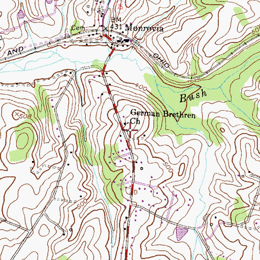 Topographic Map of Bush Creek Cemetery, MD