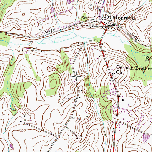 Topographic Map of Bush Creek Estates, MD
