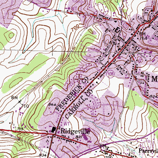 Topographic Map of Merridale Gardens, MD