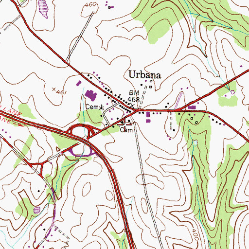 Topographic Map of Urbana Cemetery, MD