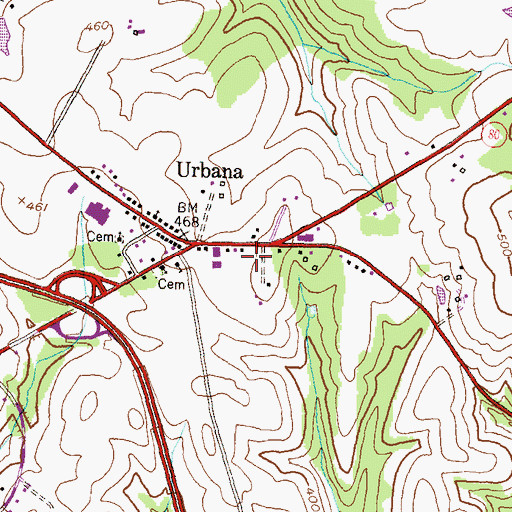 Topographic Map of Urbana Shopping Center, MD