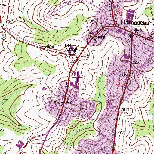 Topographic Map of Damascus High School, MD
