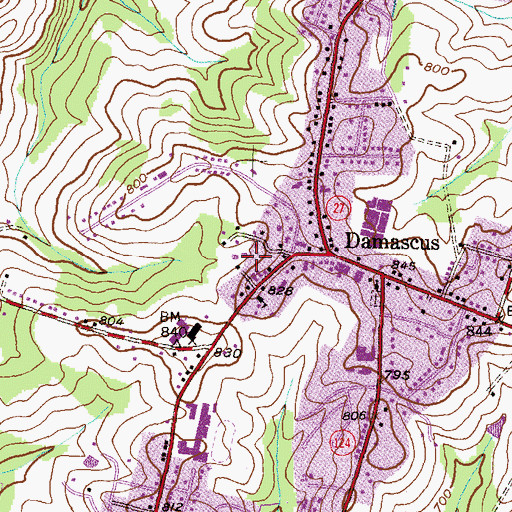 Topographic Map of Damascus Park, MD