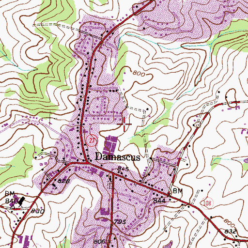 Topographic Map of Damascus Post Office, MD