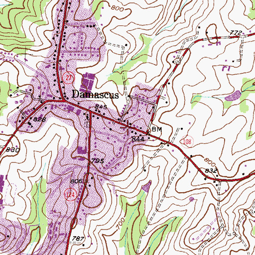 Topographic Map of Damascus Seventh Day Adventist Church, MD