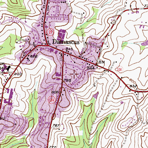 Topographic Map of Damascus United Methodist Church, MD