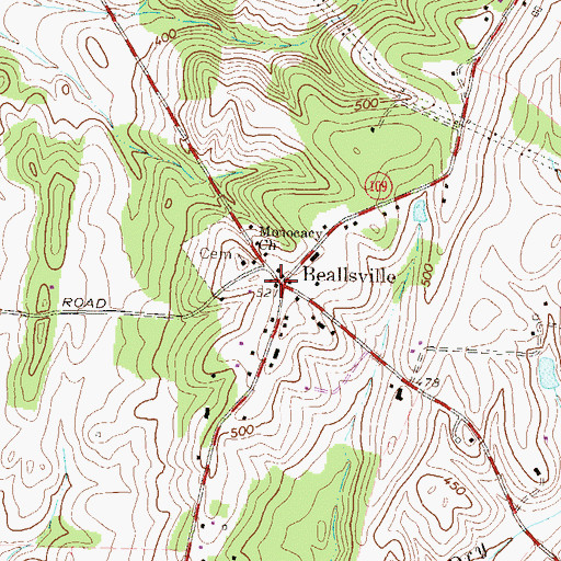 Topographic Map of Beallsville Post Office, MD