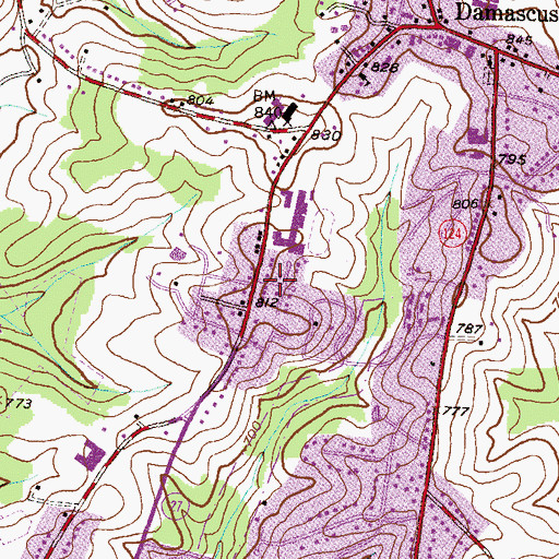 Topographic Map of Damascus Manor, MD