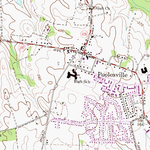 Topographic Map of Poolesville High School, MD