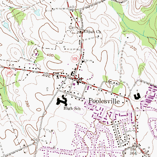 Topographic Map of Poolesville Town Hall, MD