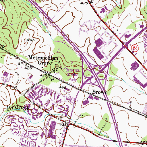 Topographic Map of Browns Station Park, MD