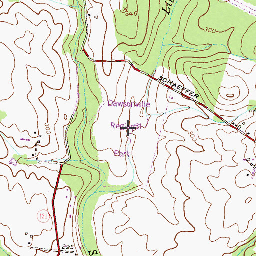 Topographic Map of Dawsonville Regional Park, MD