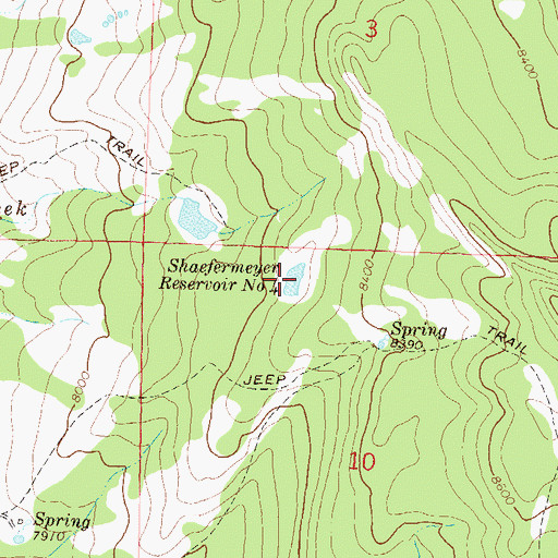 Topographic Map of Shaefermeyer Reservoir Number 4, CO