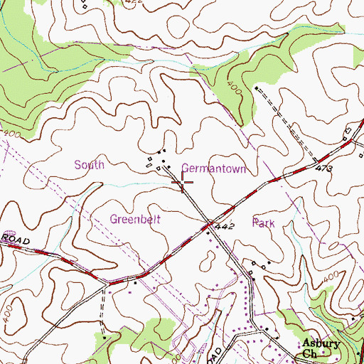Topographic Map of South Germantown Greenbelt Park, MD