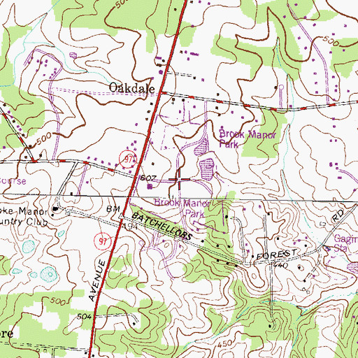 Topographic Map of Brook Manor Park, MD