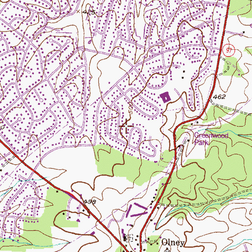 Topographic Map of Brookeville Knolls, MD
