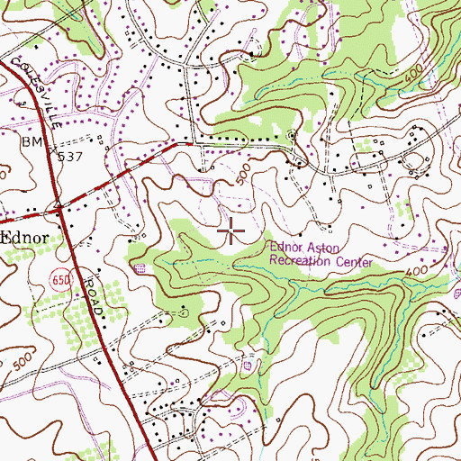 Topographic Map of Ednor Aston Recreation Center, MD