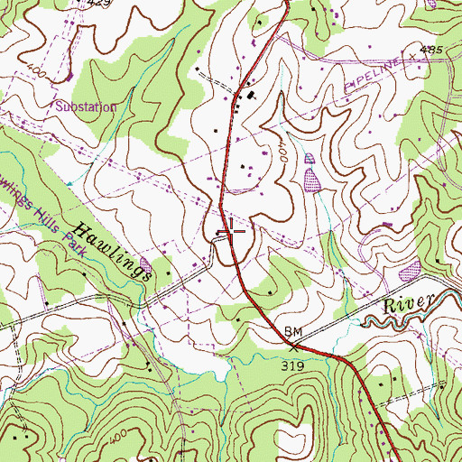 Topographic Map of Hawlings Hills, MD